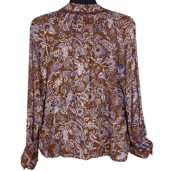 NWT Democracy Small Top Long Sleeve Button Up Brown Cream Purple Floral Lace - Picture 2 of 7